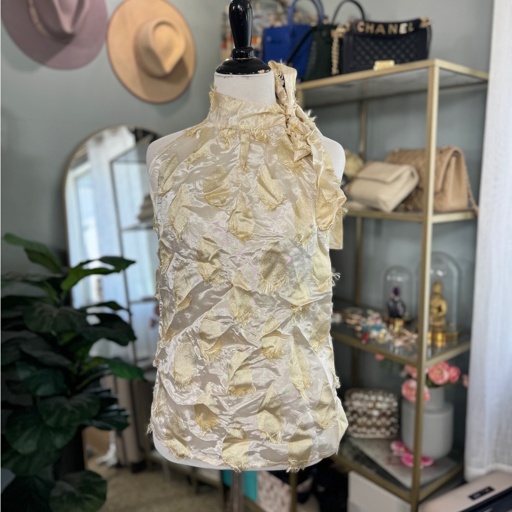 High neck bow tie blouse